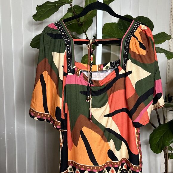 CaCay Maxi Dress Kaftan Made in Brasil Bohemian Tribal Artsy Resort Size M - Picture 6 of 11